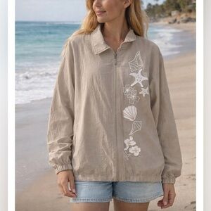 Teddi Tan Women's Sweater with Embroidered shell beach Design XL